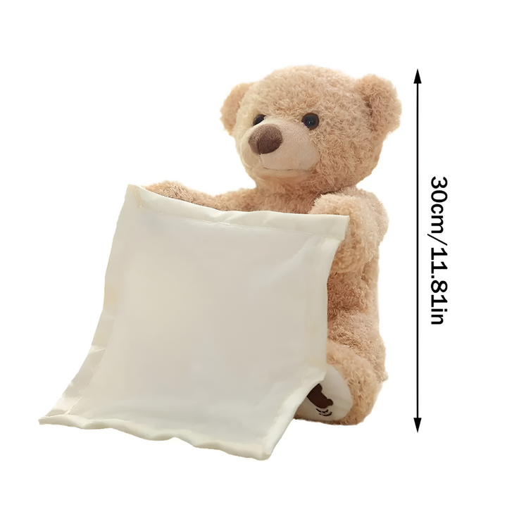 Engaging peek-a-boo bear plush, a soft interactive toy and stuffed animal for baby & toddler fun.