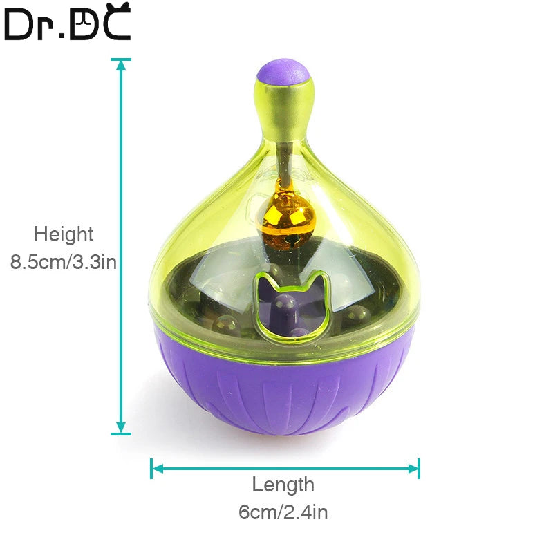 Interactive pet feeder tumbler, clear, revealing treats inside for mental challenge