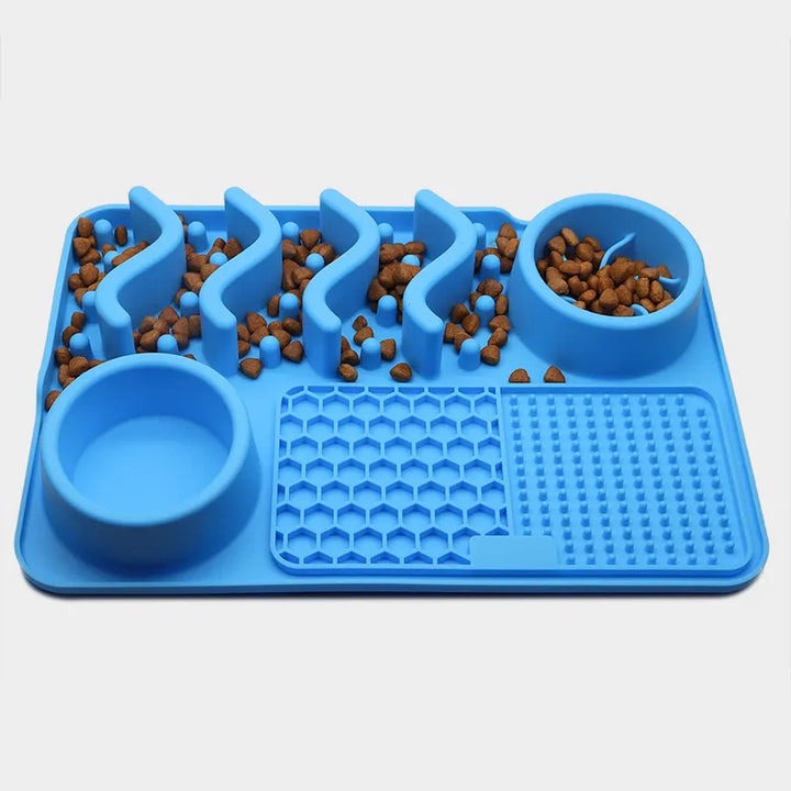 Pet lick mat designed as a slow feeder, promoting calm & dental health for dogs & cats.