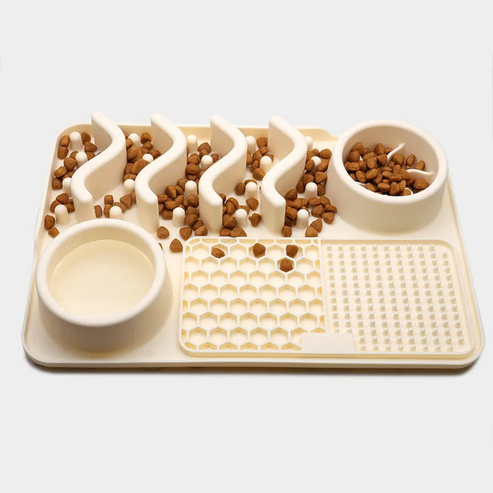 Close-up of a textured pet lick mat, an interactive slow feeder for dog anxiety relief.