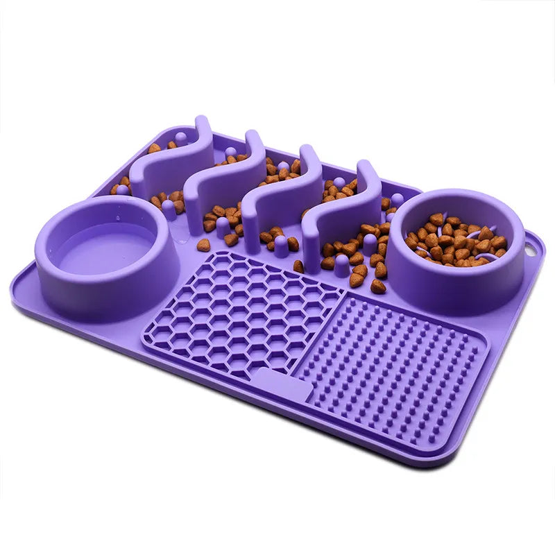 Blue interactive pet lick mat, promoting slower eating and reducing stress for healthy pets.