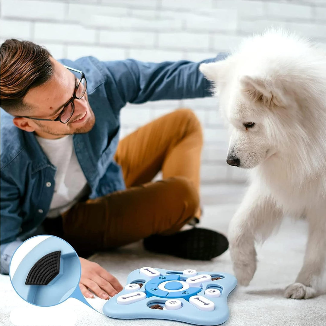 Cat puzzle feeder toy with multiple compartments for slow feeding and interactive play.