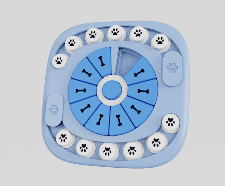 Close-up of interactive pet puzzle feeder, showcasing intricate design for mental stimulation.