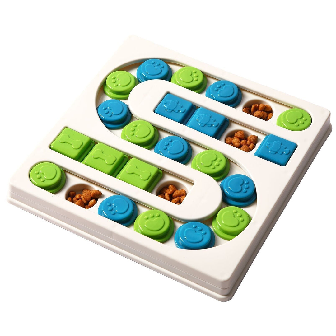 Close-up of interactive dog puzzle feeder, mental stimulation treat dispenser