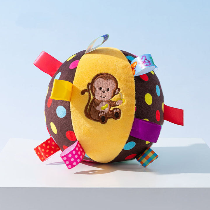 Durable squeaky ball dog toy with a friendly animal face, an ideal interactive pet accessory.