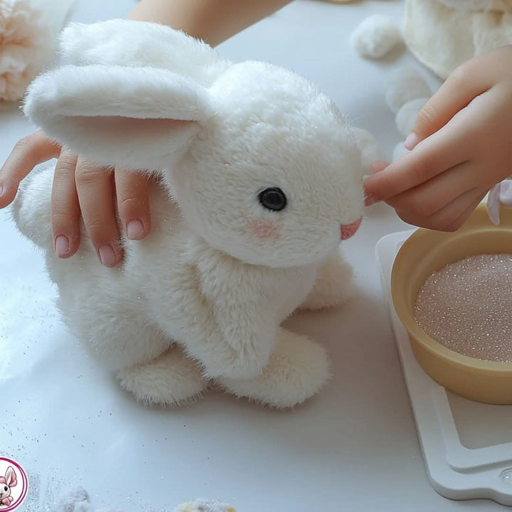 Toddler-friendly interactive plush bunny, a soft moving toy with engaging sounds and actions.