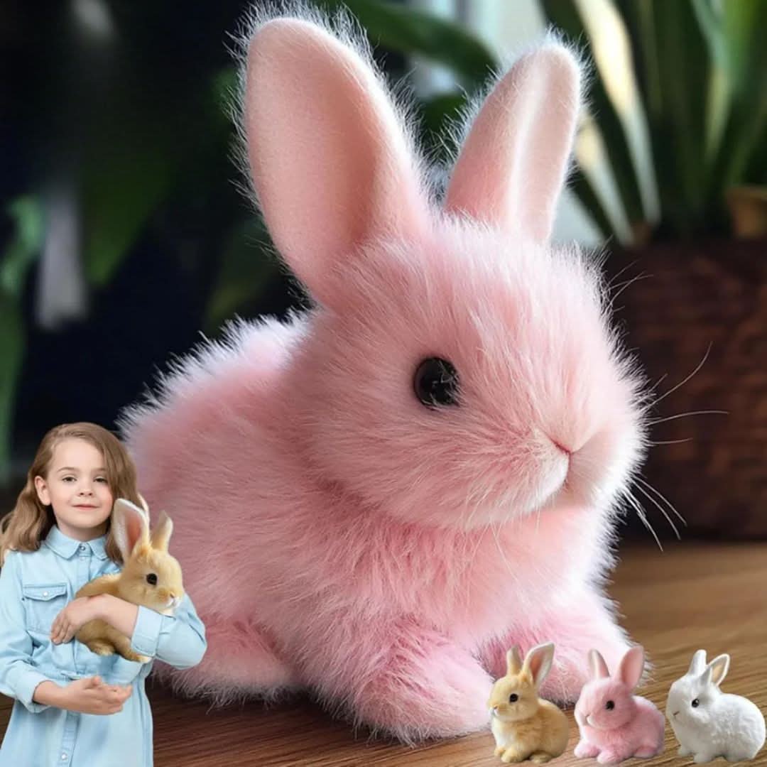Soft interactive plush bunny, a moving sound toy and animated animal, ideal for kids' gifts.