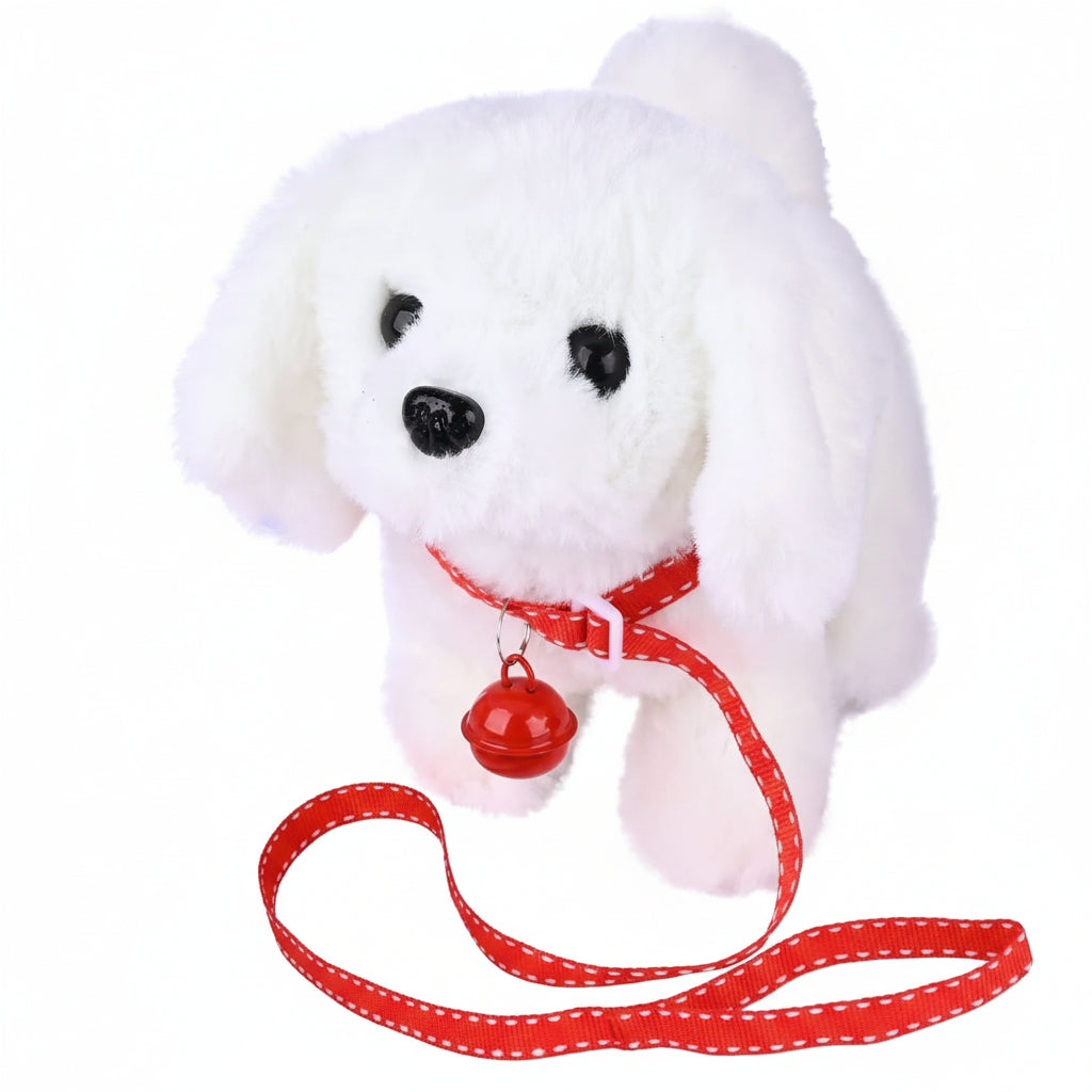 Soft interactive movable plush dog toy, ideal for children's imaginative pet role play.