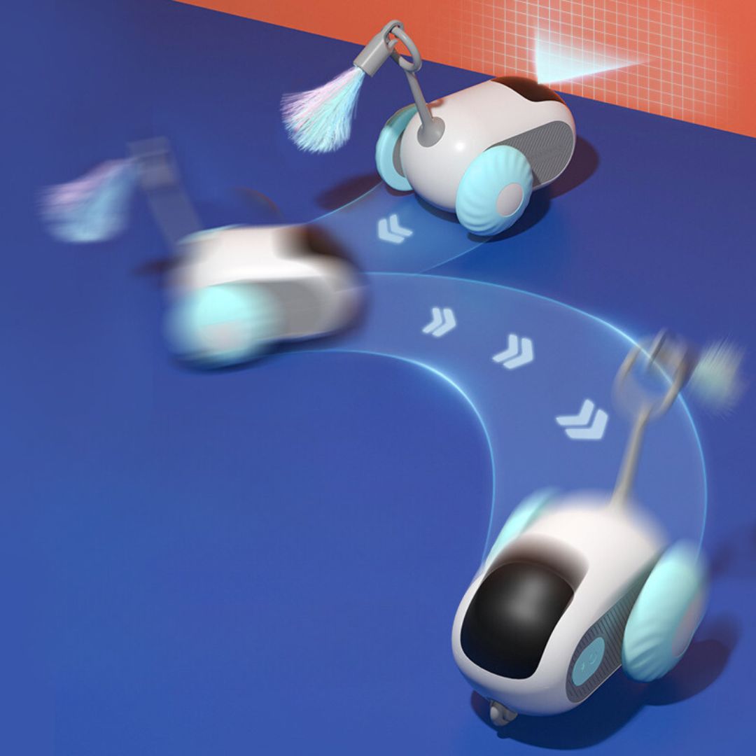 Close-up of a remote control cat toy with LED lights, designed for pet enrichment and play.