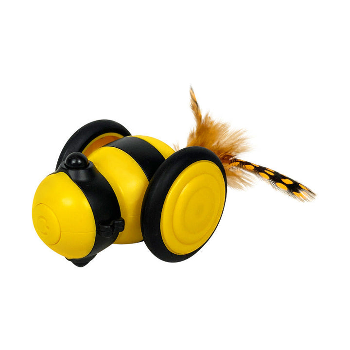 Remote controlled cat toy, USB rechargeable, featuring a vibrant LED and real feather for playful pets