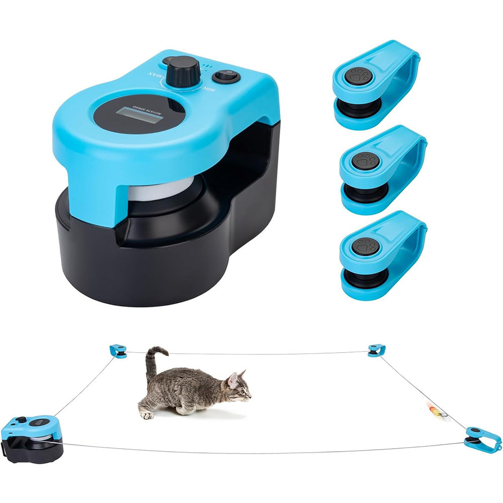 Close-up of string attachment on an interactive remote control cat toy, pet playtime accessory