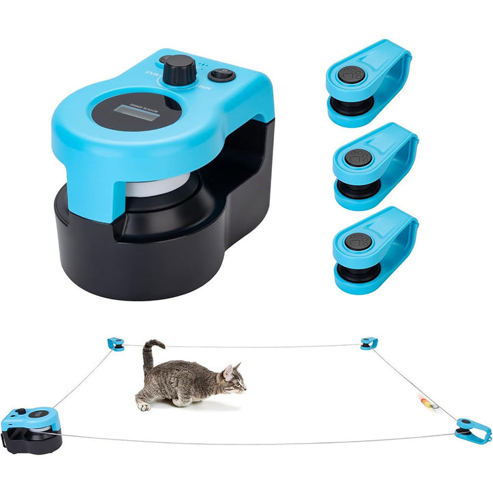Close-up of string attachment on an interactive remote control cat toy, pet playtime accessory