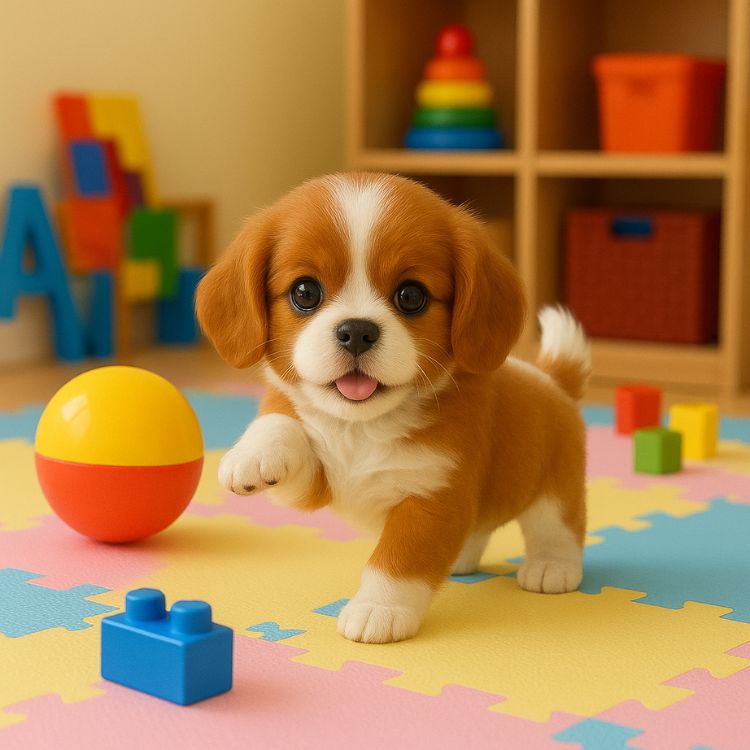 Close-up of a playful robot dog toy, ideal for kids who love interactive pets and imaginative scenarios.