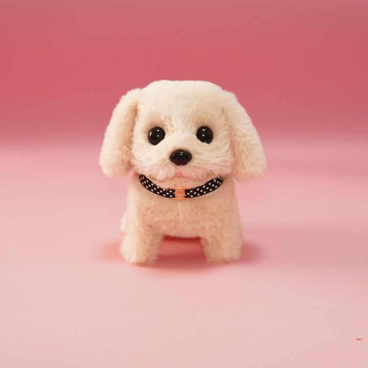 White and blue robot puppy, a children's electronic pet with realistic movements