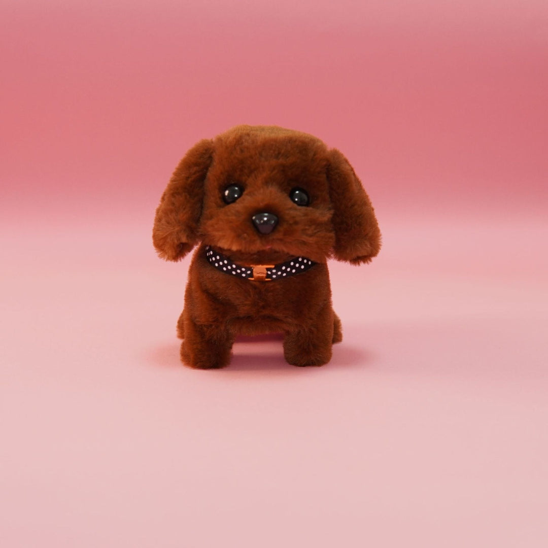 Child playing with robotic puppy toy, demonstrating its realistic movements and interactive features