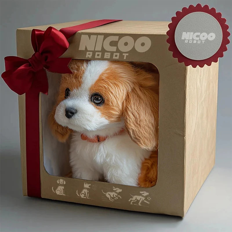 Battery-operated robotic puppy, walking and barking, a durable kids' toy gift.
