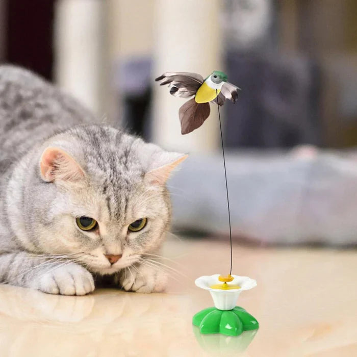 Interactive rotating bird cat toy, enhancing feline enrichment and play
