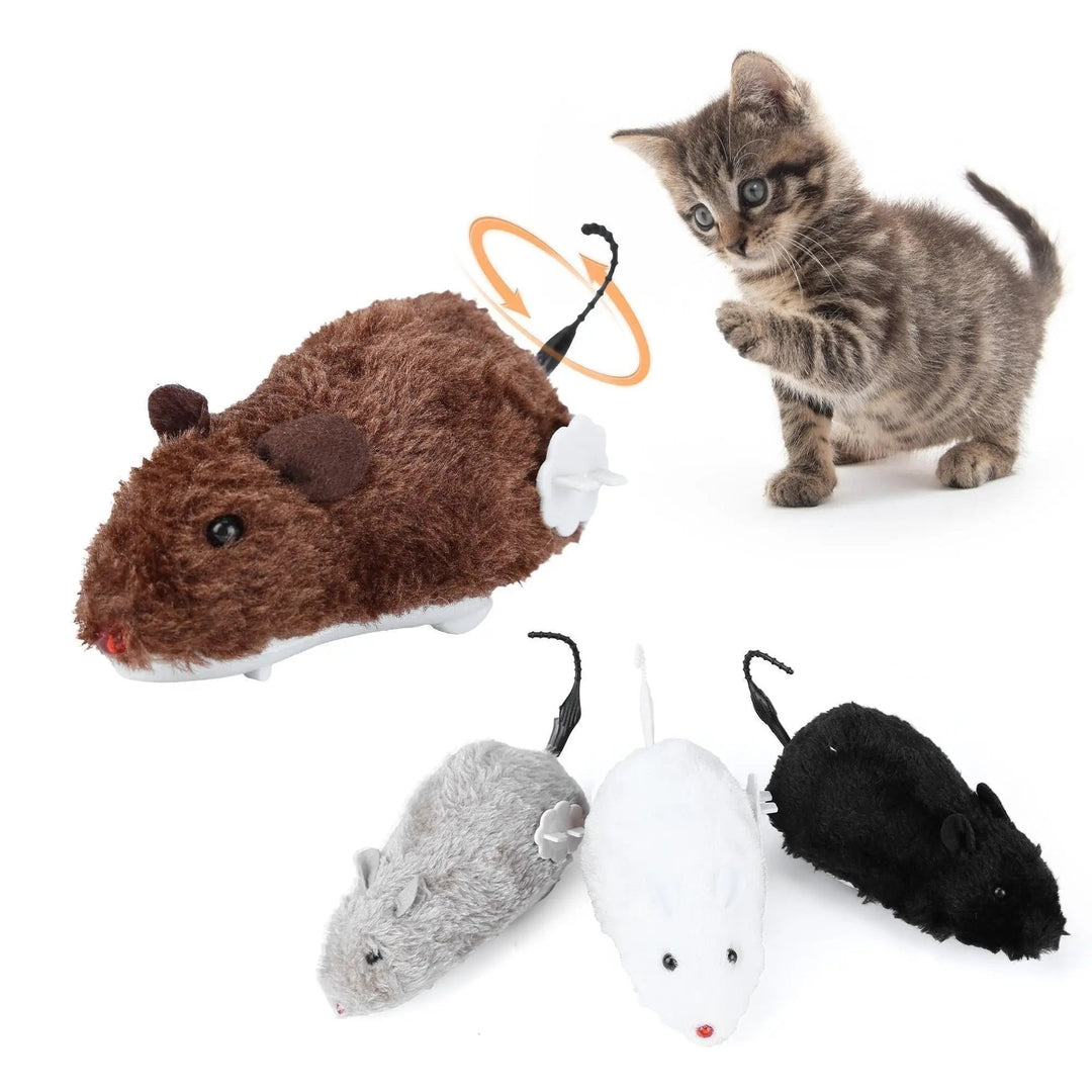 Plush mechanical mouse cat toy for pet enrichment and interactive play