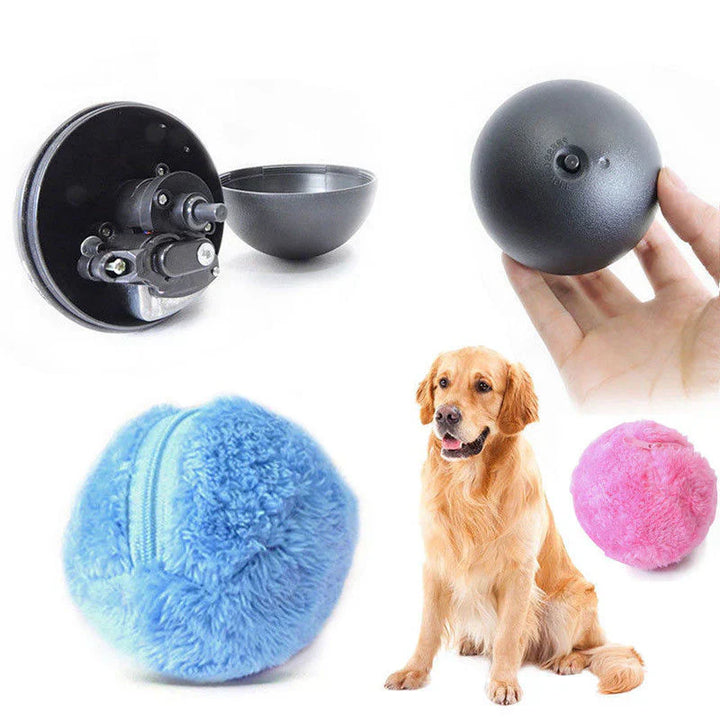 Close-up of USB rechargeable interactive self-rolling dog toy, promoting active pet play