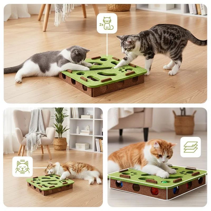 Close-up of a cat paw engaging with a durable sisal cat scratch puzzle, a pet supplies essential.