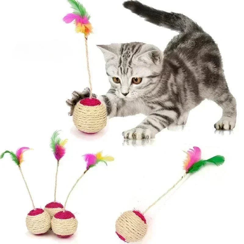 Close-up of a sisal scratching ball cat toy, perfect for interactive playtime and pet care
