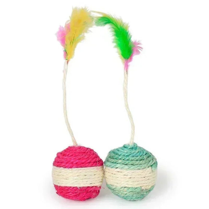 View of the textured sisal scratching ball cat toy, an interactive and durable pet supply