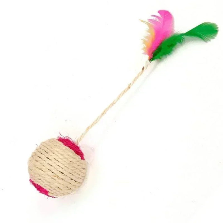 Happy cat engaging with an interactive sisal scratching ball cat toy, for hours of fun