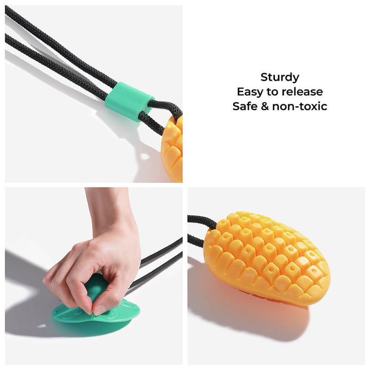 Suction cup dog chew toy in green, providing long-lasting entertainment and promoting good dental health.