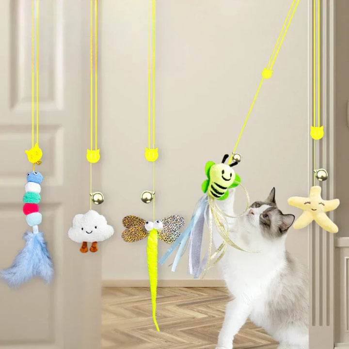 Interactive suspended cat toy with bell, stimulating feline playtime and enrichment.