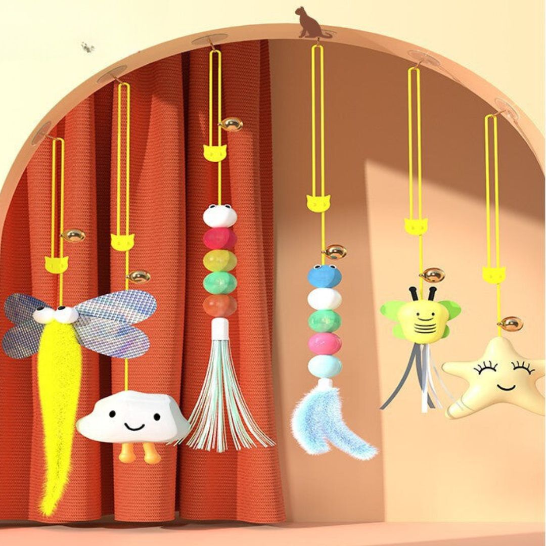 Hanging cat toy with a jingle bell, perfect pet accessory for active felines.