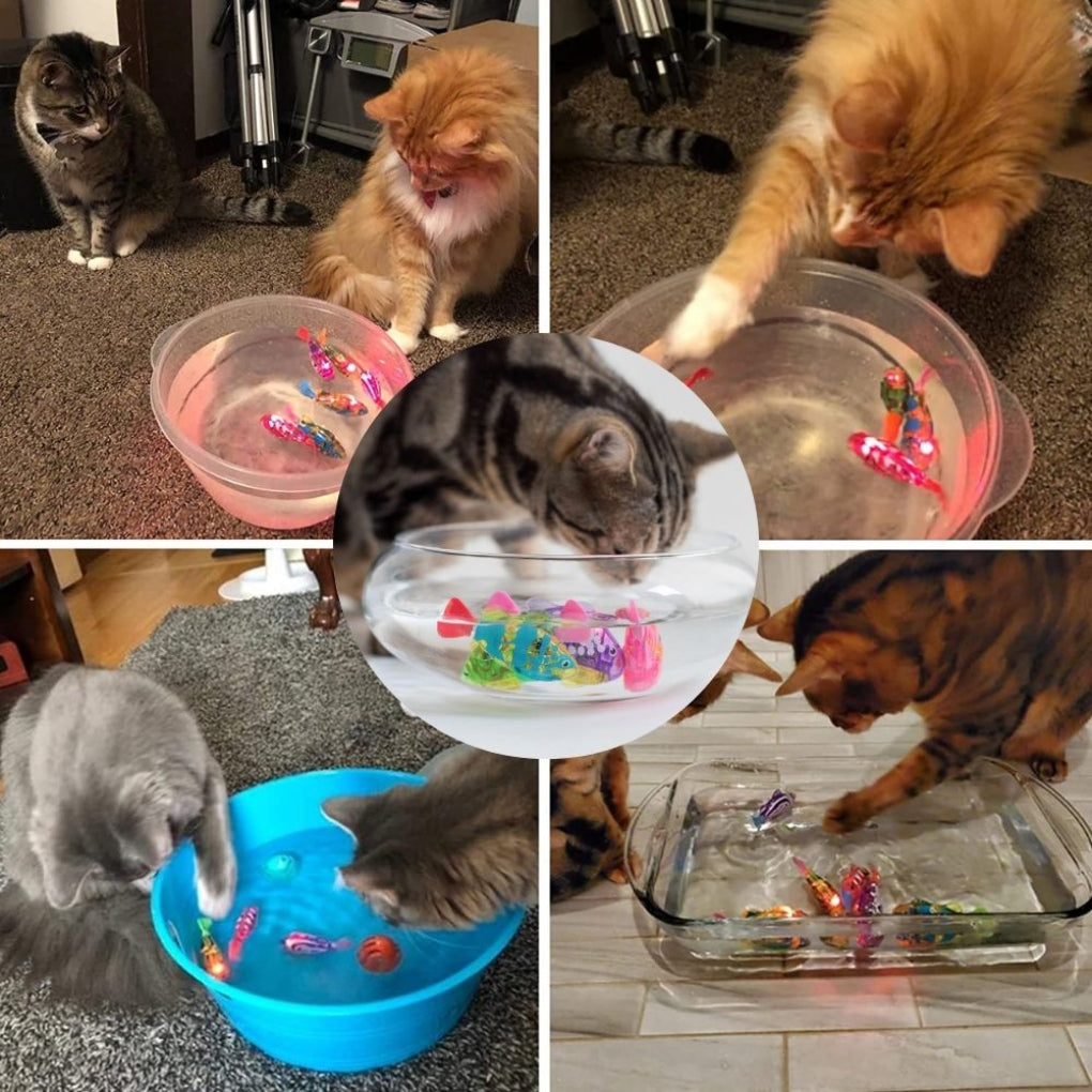 Engaging interactive swimming fish cat toy with LED lights, promoting pet exercise and water play.