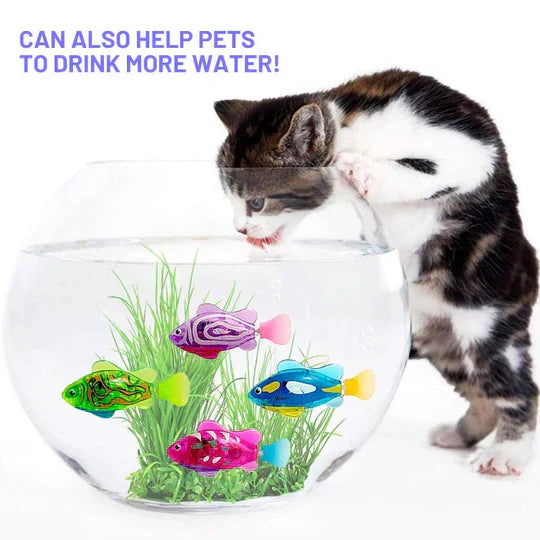 Close-up of a realistic swimming fish cat and dog toy in water