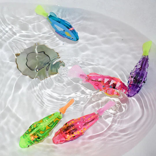 Pet playing happily with a swimming fish interactive water toy, promoting exercise
