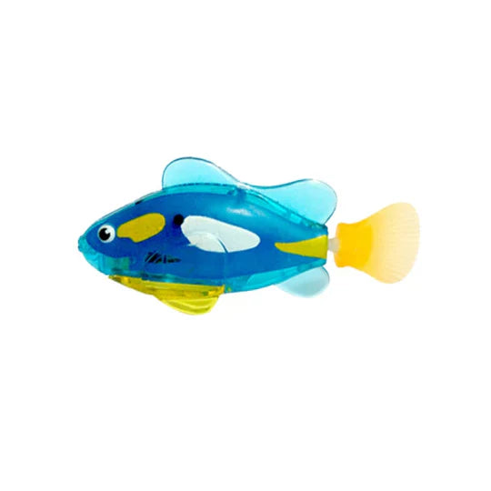 Cat pouncing on an interactive swimming fish toy in a water bowl