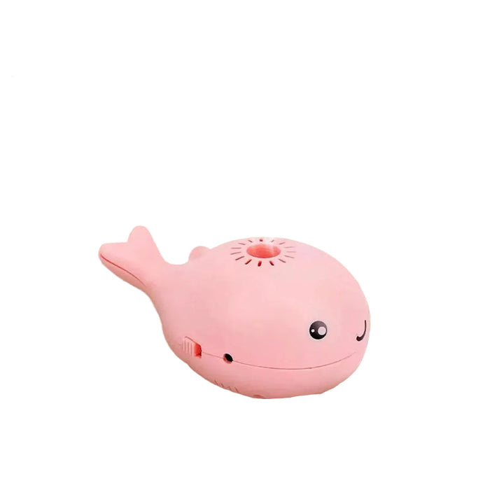 Rechargeable whale cat toy with fan function, engaging pet in play.