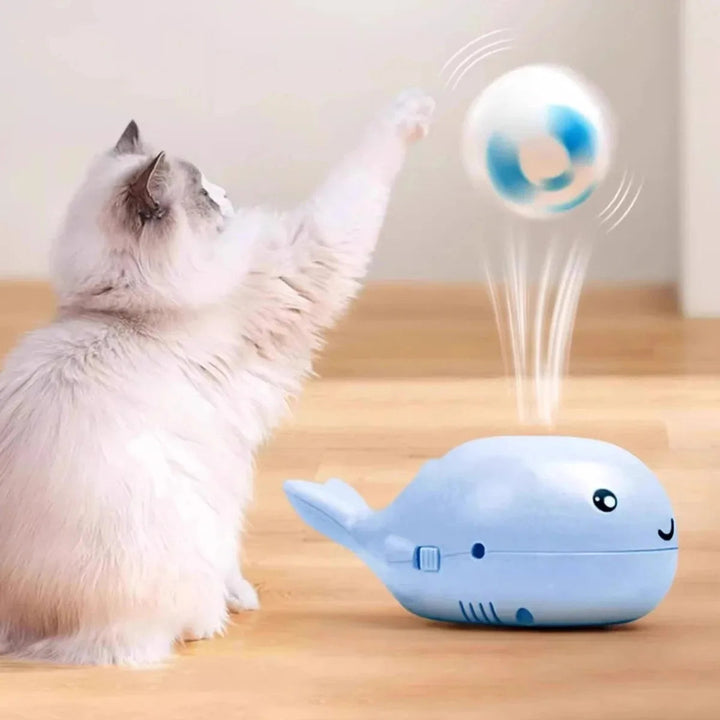 Unisex electric gliding ball cat toy, blue whale design, stimulating pet entertainment.