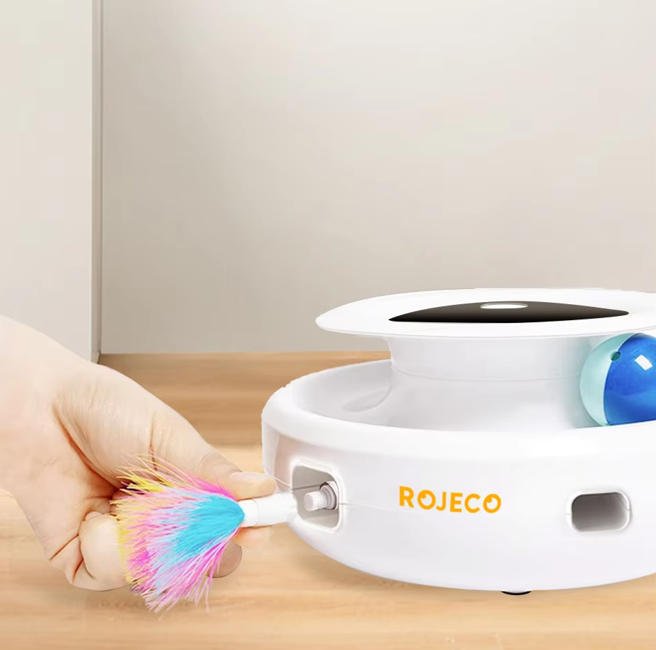 Modern interactive cat toy with a bright LED light, encouraging playful activity