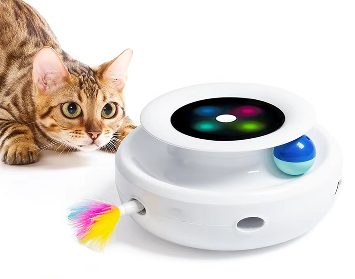 Close-up of interactive cat LED light toy, stimulating pet exercise and play