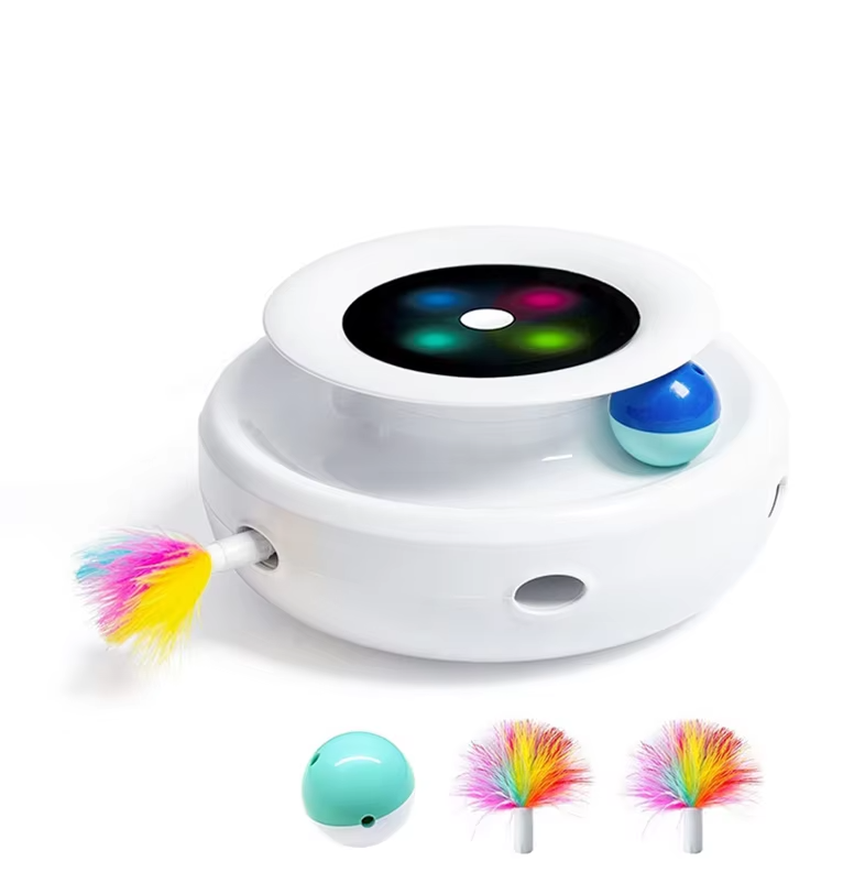 Interactive cat toy with integrated moving LED light, engaging feline instincts