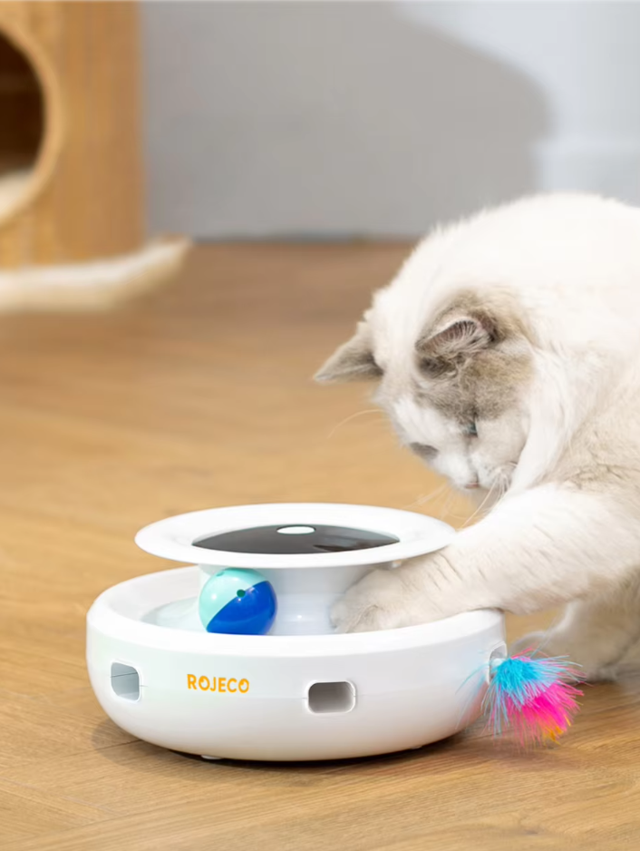 Automatic interactive cat toy with a red moving LED light for endless fun