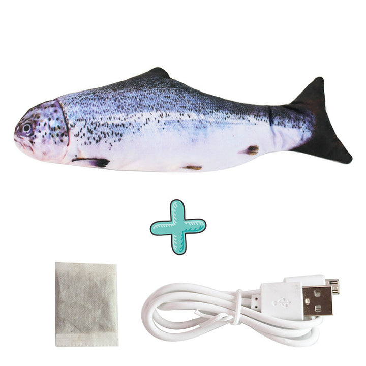 Durable pet toy: a rechargeable wiggling fish dog toy shown from the side for endless fun.