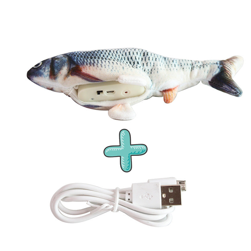 Playful dog engaged with a wiggling fish dog toy, an ideal interactive pet toy.