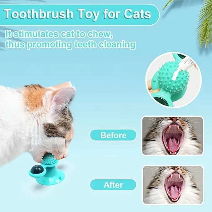 Durable, interactive cat toy with windmill design and catnip for physical and mental stimulation.