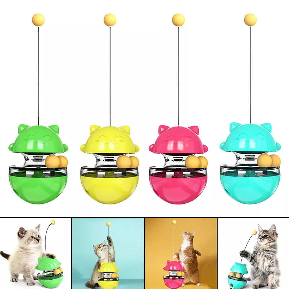 Interactive wobble cat toy dispenses treats, perfect for mental stimulation and kitten enrichment.