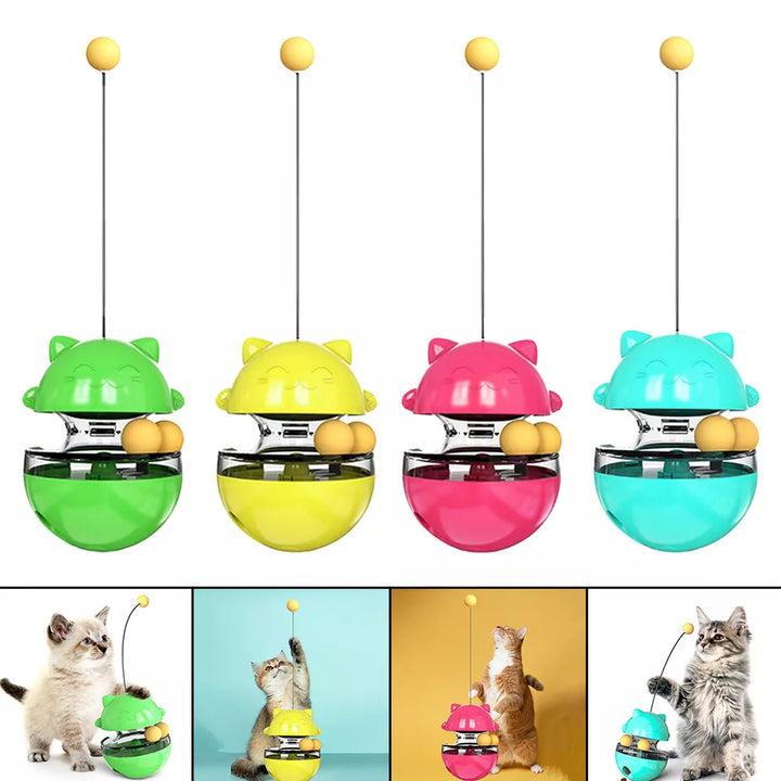 Interactive wobble cat toy dispenses treats, perfect for mental stimulation and kitten enrichment.