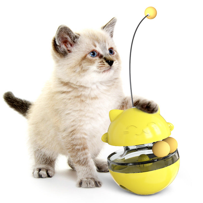 Orange interactive cat toy, wobbles to dispense treats, great for kittens and cat enrichment.