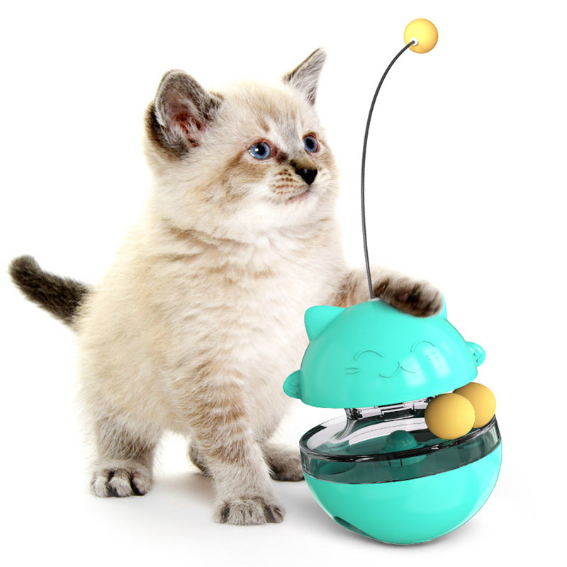 Interactive cat toy with treats visible inside, promoting mental stimulation for cats.