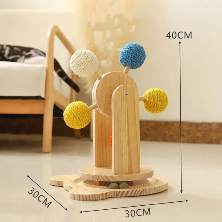 Wooden interactive cat toy ferris wheel with sisal, promoting cat exercise and claw care