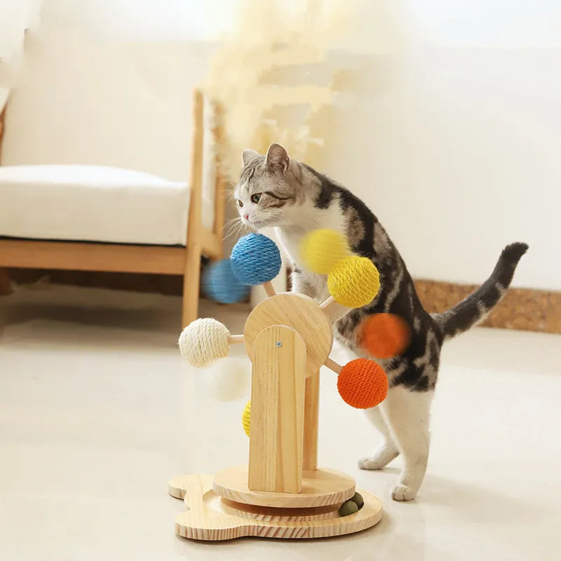 Pet supplies: interactive cat ferris wheel toy with durable sisal scratcher for playful felines