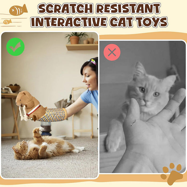 Interactive wrestling glove cat toy designed for playful training, promoting cat exercise and fun.